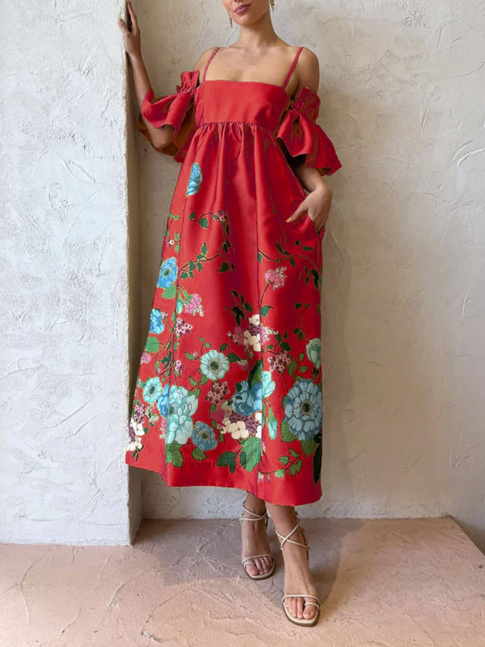 Fiora Exclusive Dress with Marigold Flower Sleeves Premium Wardrobe Essential