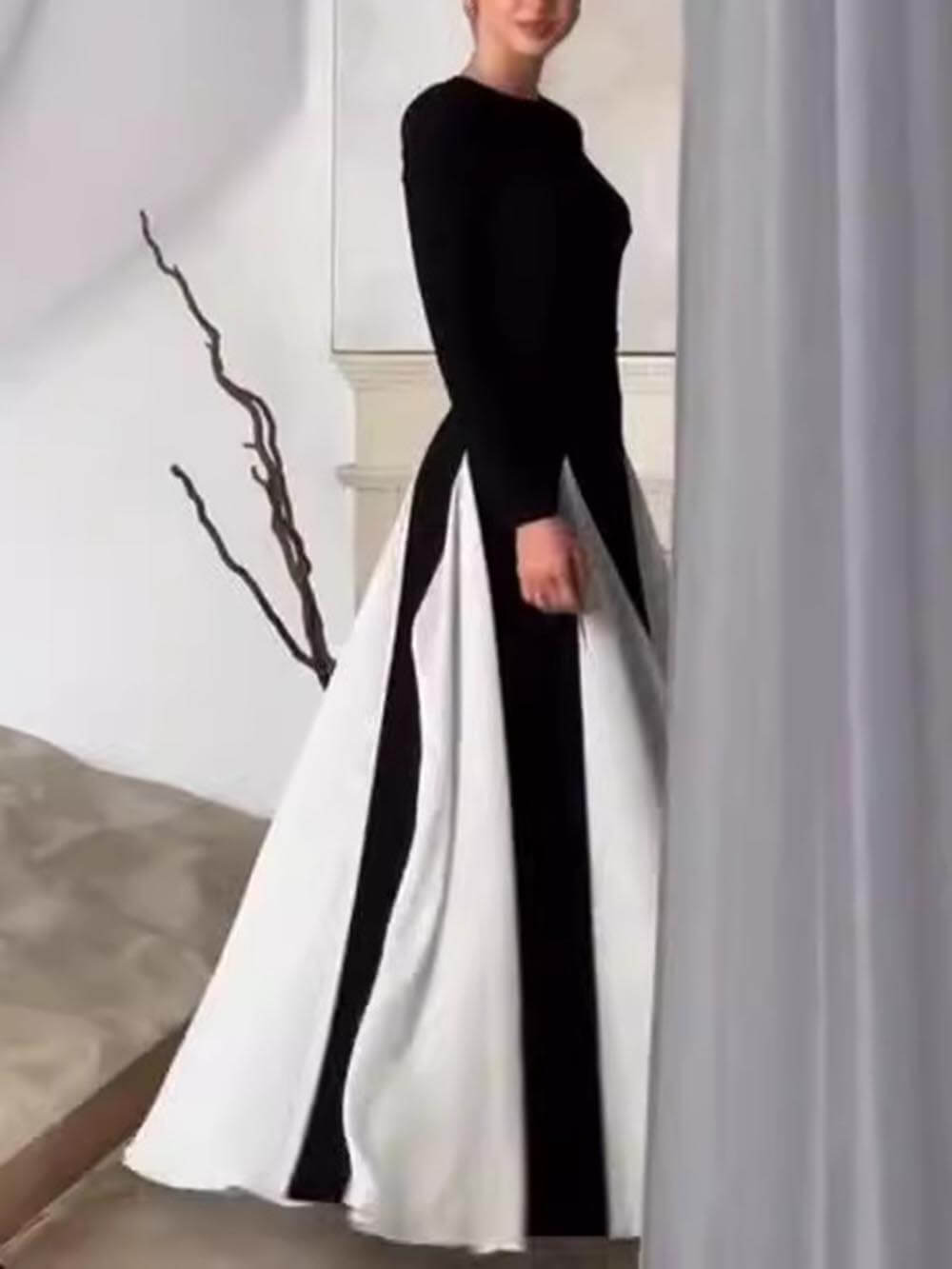 Glam Elegant Panelled Tulle Long Sleeve A - line Maxi Dress