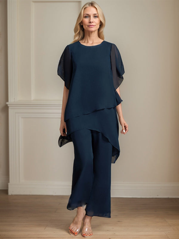 Separates Jumpsuit/Pantsuit Scoop Ankle-Length Chiffon Mother of the Bride Dress - FashionDia