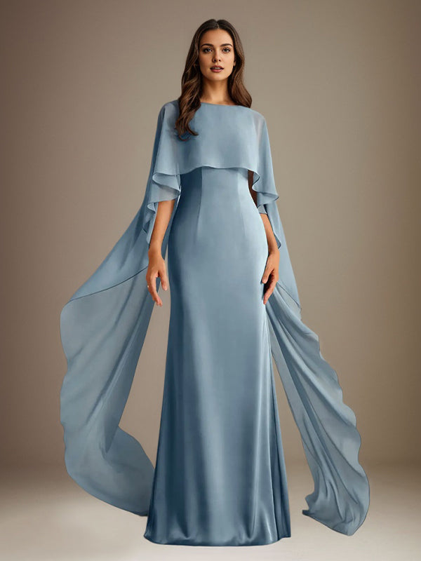 Sheath/Column Boatneck Floor-Length Chiffon Mother of the Bride Dress With Cascading Ruffles - FashionDia