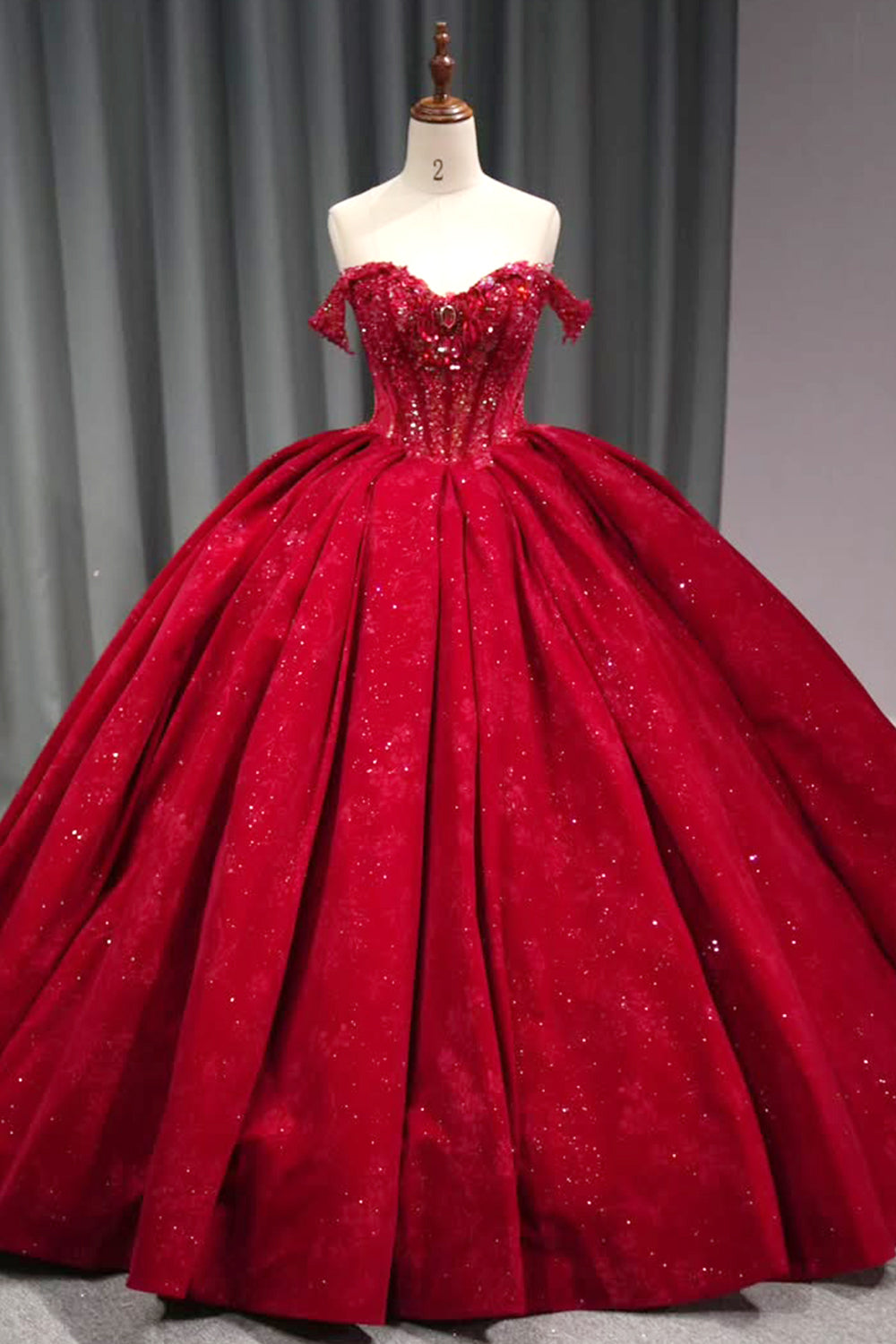Gorgeous Ball Gown Off the Shoulder Red Quinceanera Dress with Appliques Beading - FashionDia