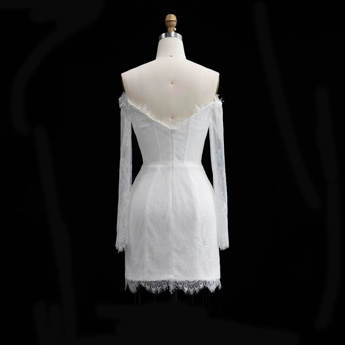 Luxury Ivory Off-the-Shoulder Long Sleeve Lace Mini Wedding Dress ZP134