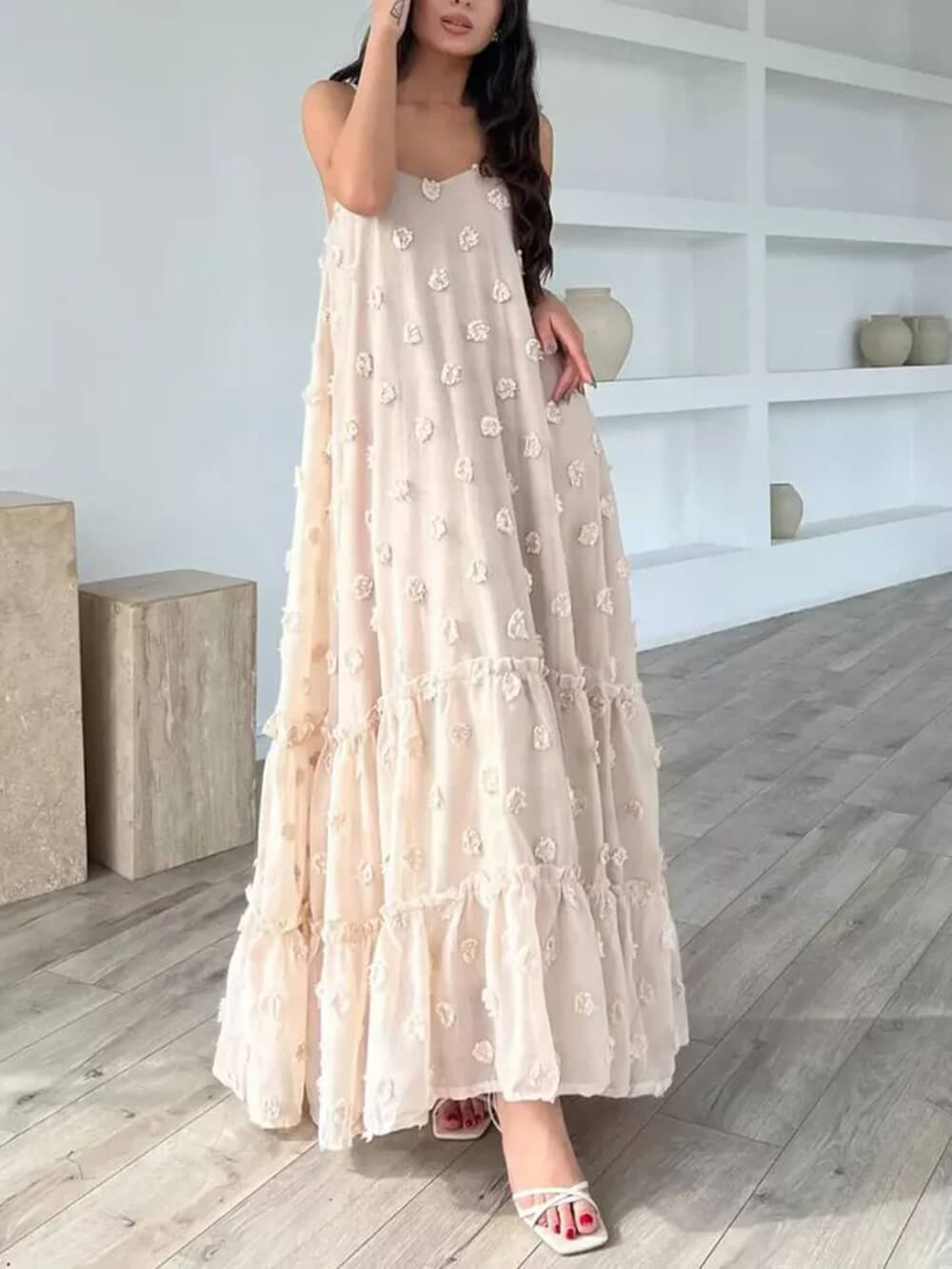Pretty Flower Decor A - Line Layered Loose Maxi Dress