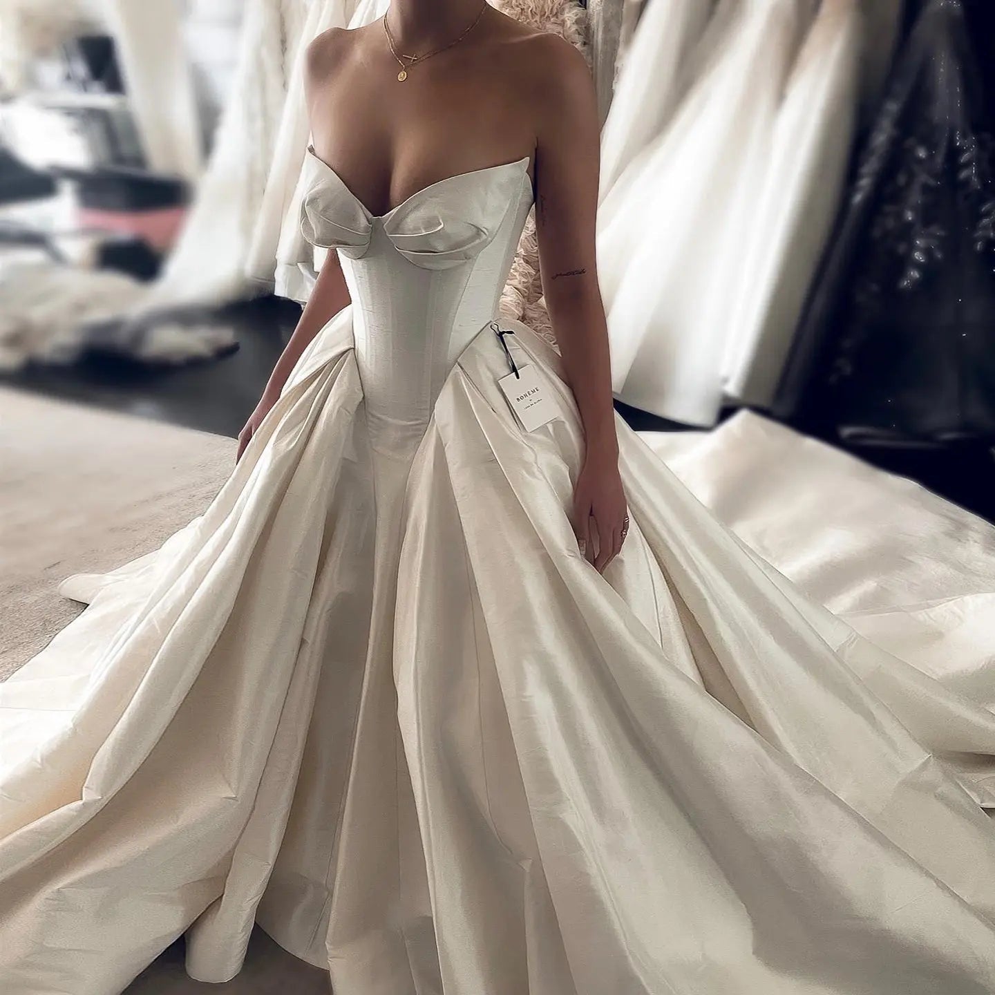 Luxury Sweetheart Satin Ball Gown Wedding Dress with Overskirt ZP185
