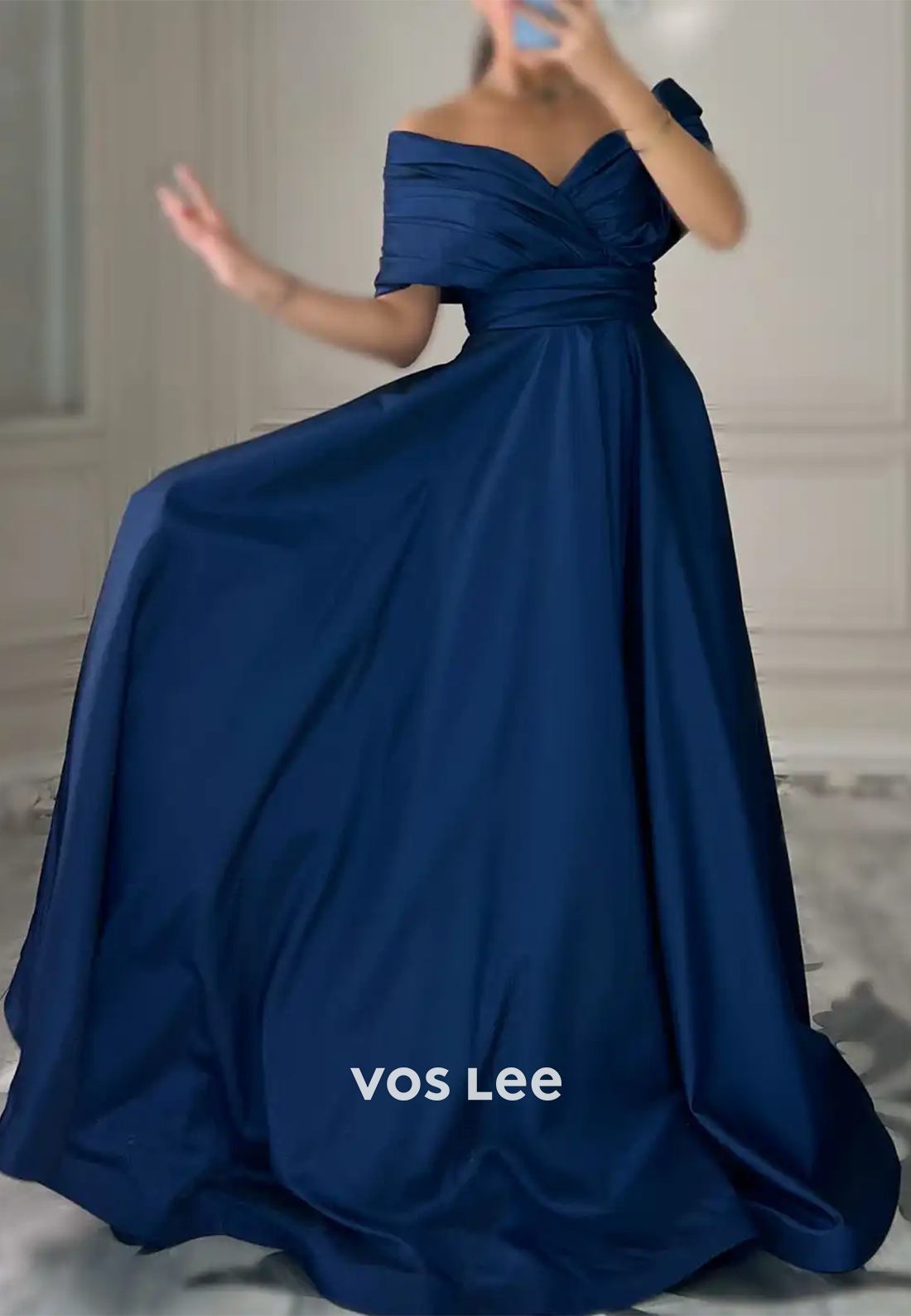 A-line Off the Shoulder Satin Tie Back Lace up Formal Evening Dresses