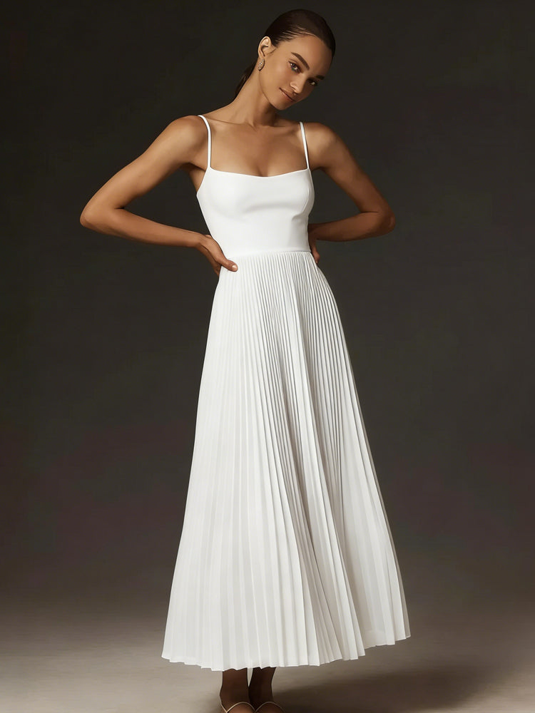 Bustier Pleated Tulle Fit & Flare Midi Dress