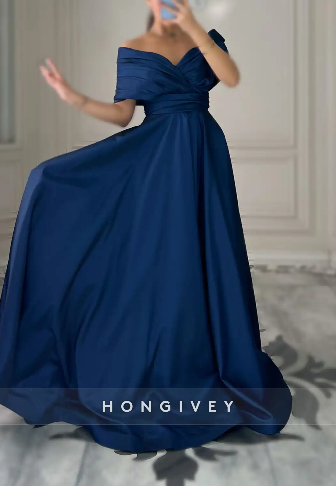 A-line Off the Shoulder Satin Tie Back Lace up Formal Evening Dresses