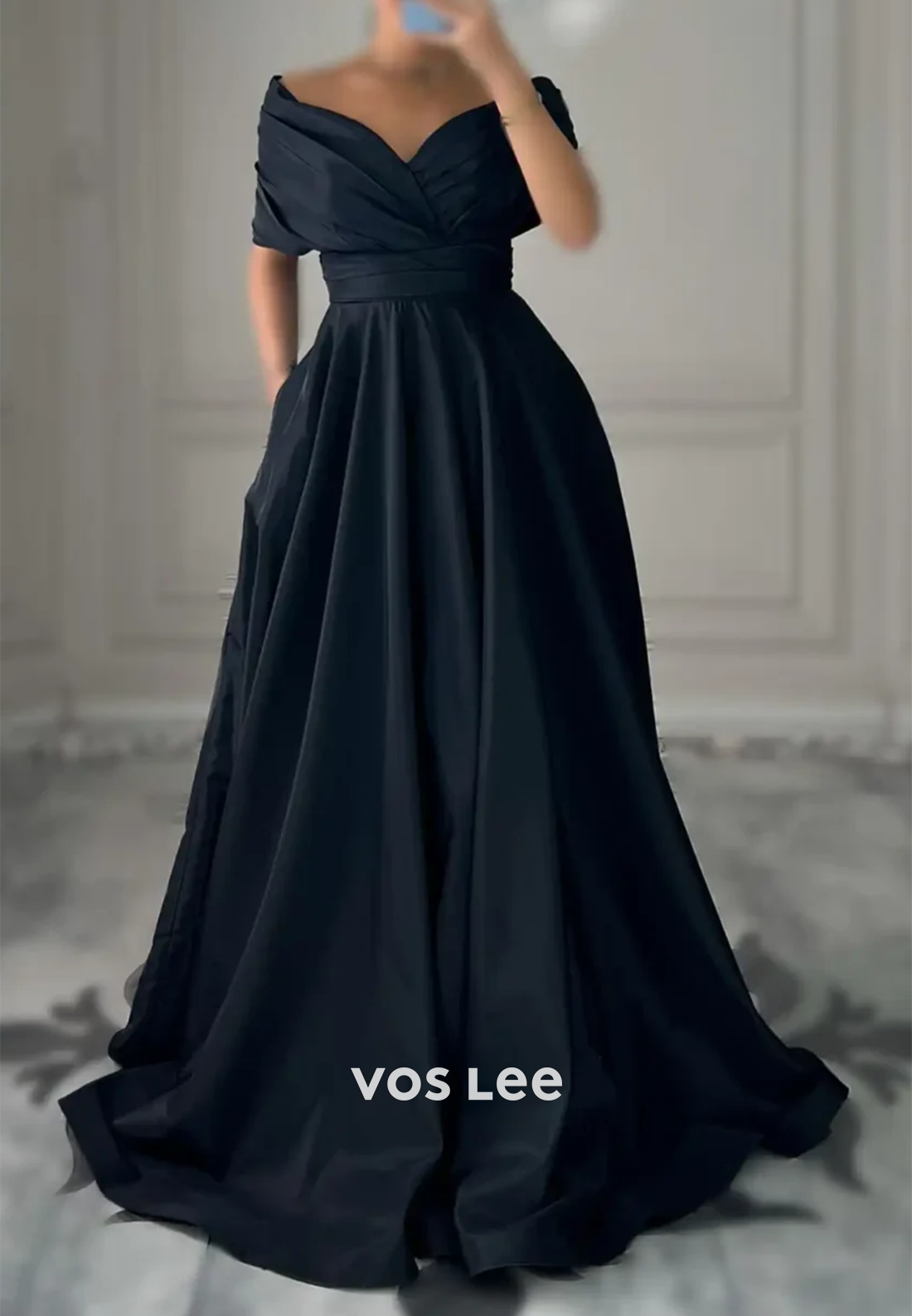 A-line Off the Shoulder Satin Tie Back Lace up Formal Evening Dresses