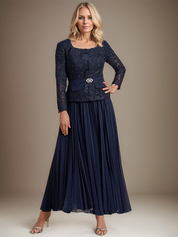 A-line Square Ankle-Length Chiffon Mother of the Bride Dress With Pleated - FashionDia