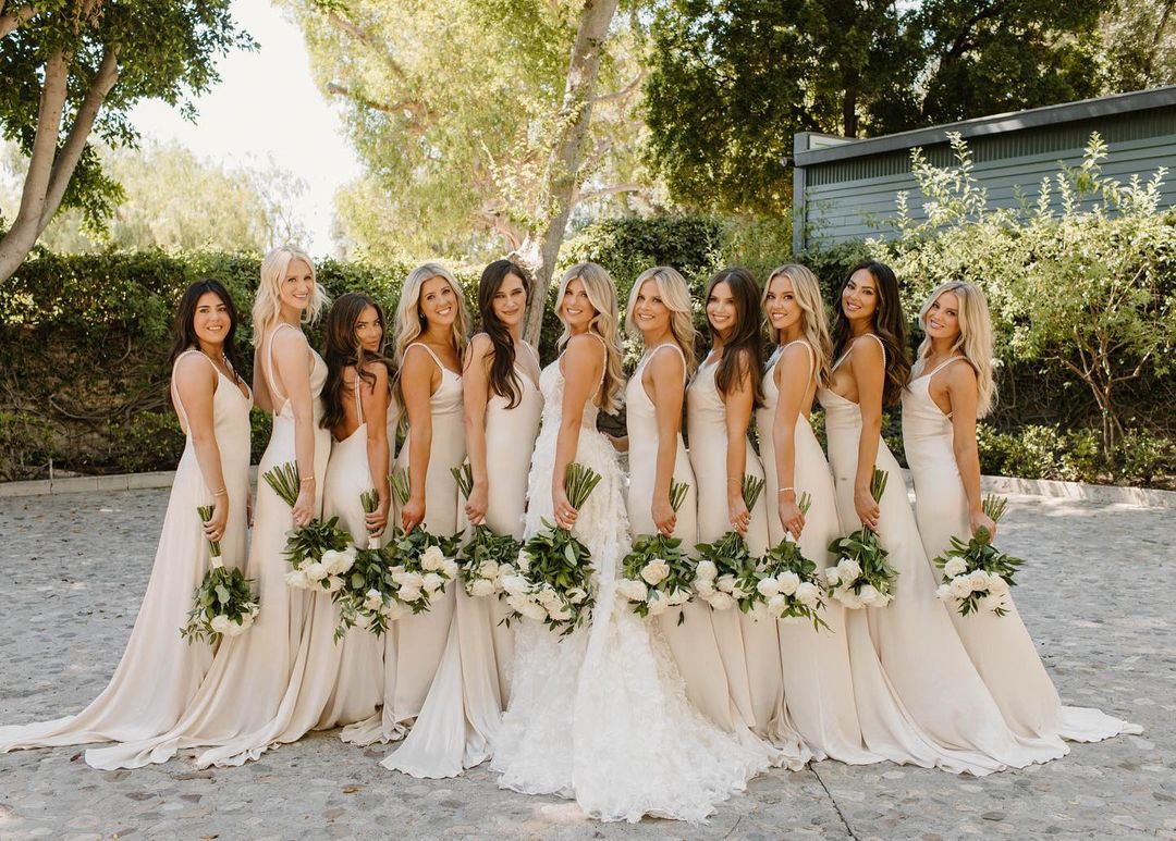 Simple Sheath Spaghetti Straps Light Champagne Long Bridesmaid Dress