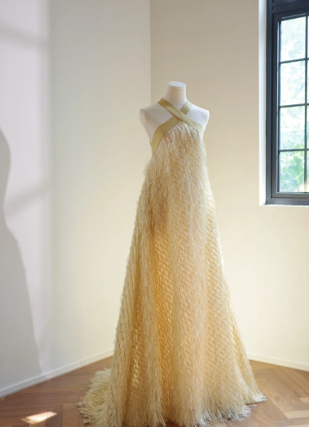 Sexy Yellow Feather Prom Dress Sexy Evening Dress Graduation Dress - FashionDia