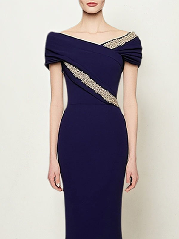Elegant Wedding Dress Short Sleeves V-Neck Floor-Length Dress With Sequins - View 2 | FashionDia