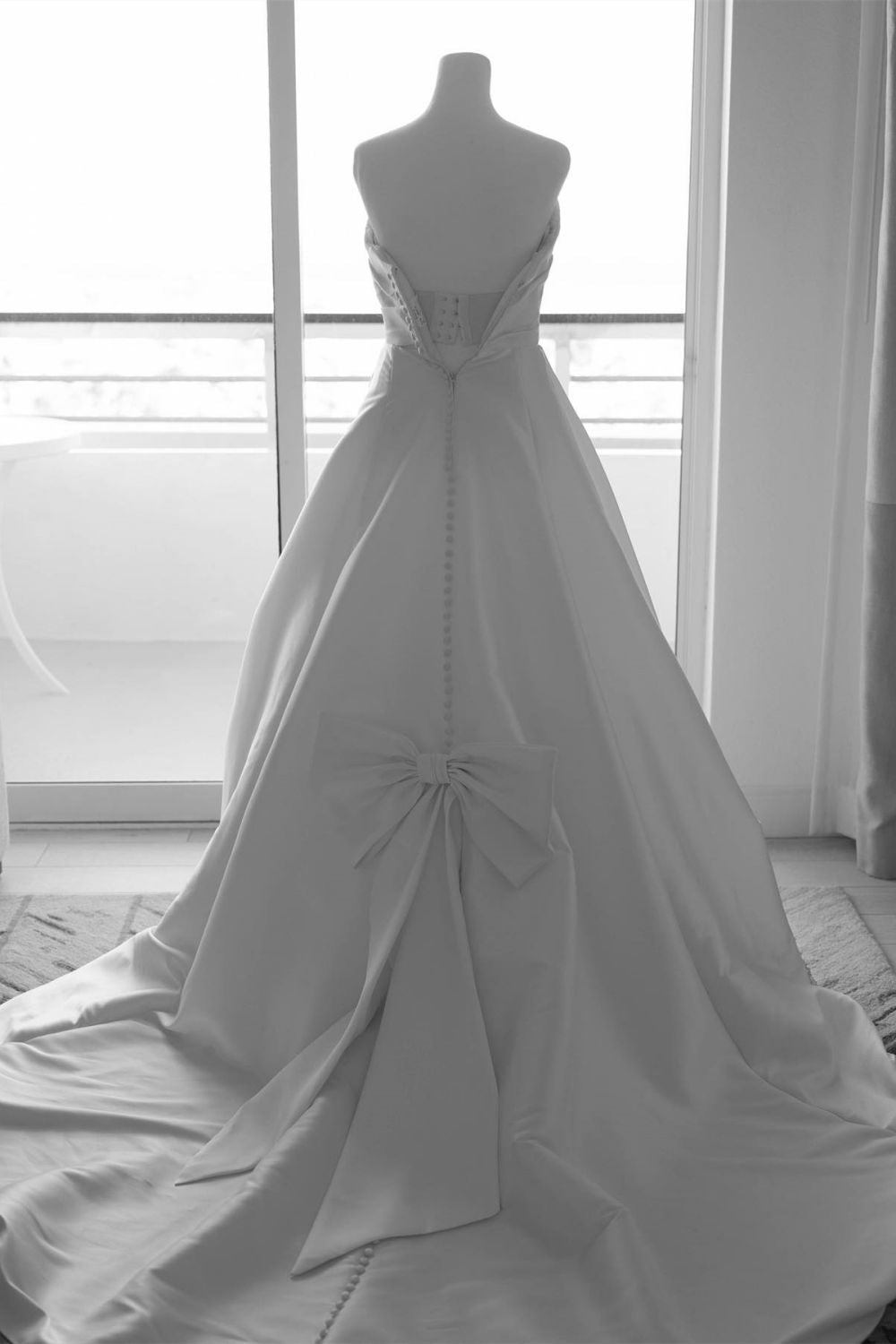 Elegant A Line Strapless White Sating Long Wedding Dress with Split Front - View 4 | FashionDia