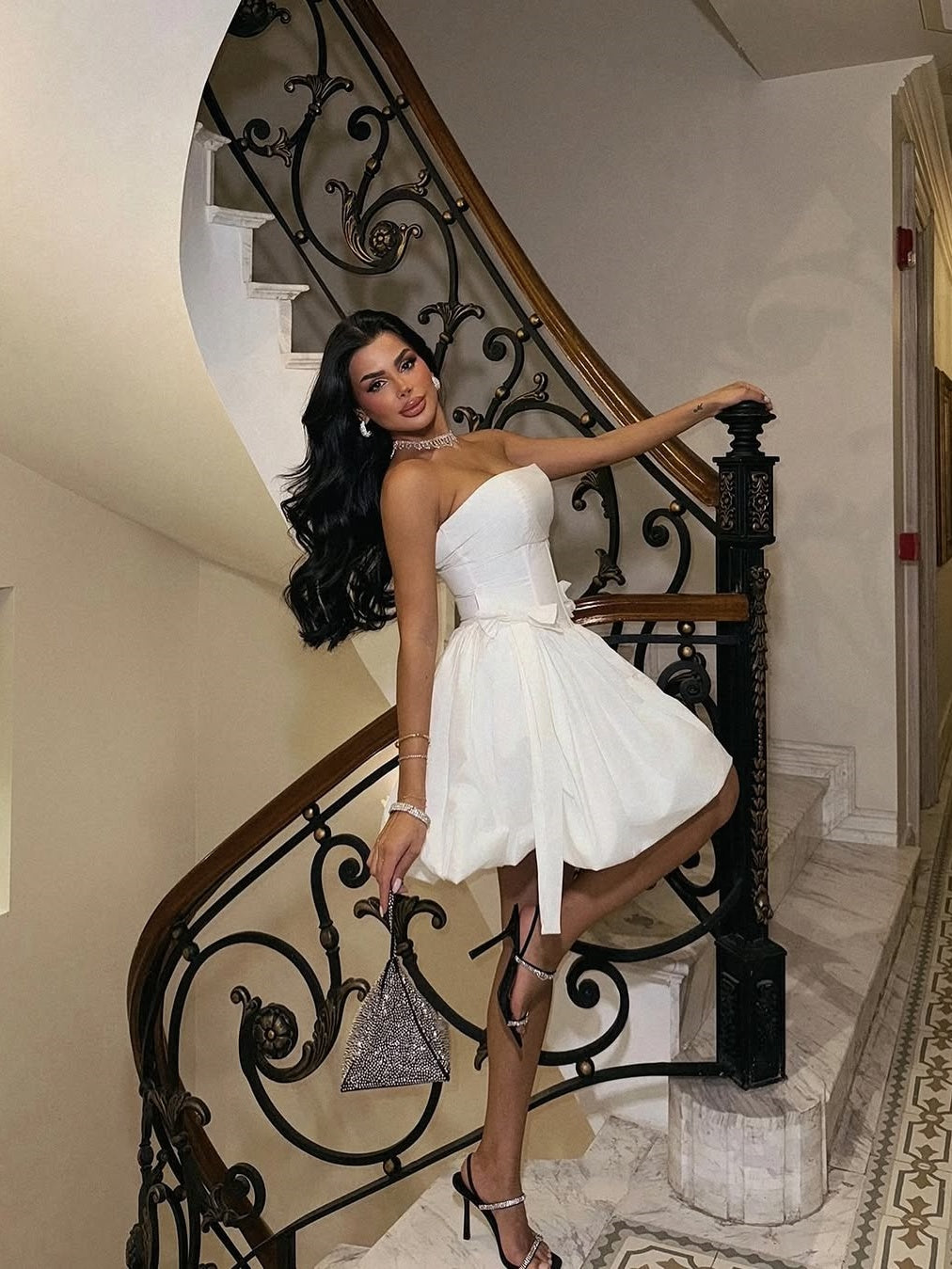 Princess A Line Strapless White Short Homecoming Dress with Bowknot