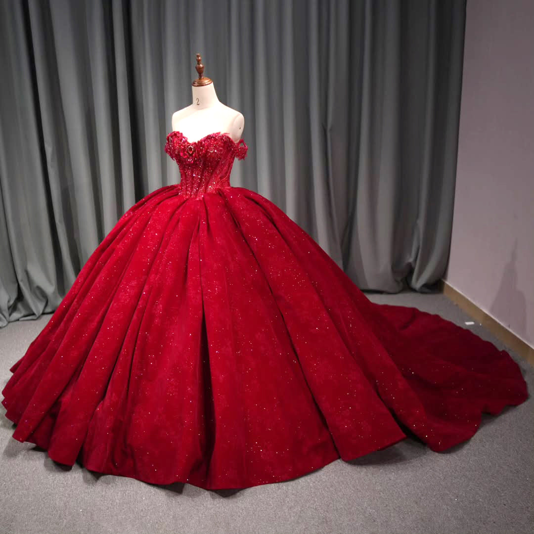 Gorgeous Ball Gown Off the Shoulder Red Quinceanera Dress with Appliques Beading - View 3 | FashionDia