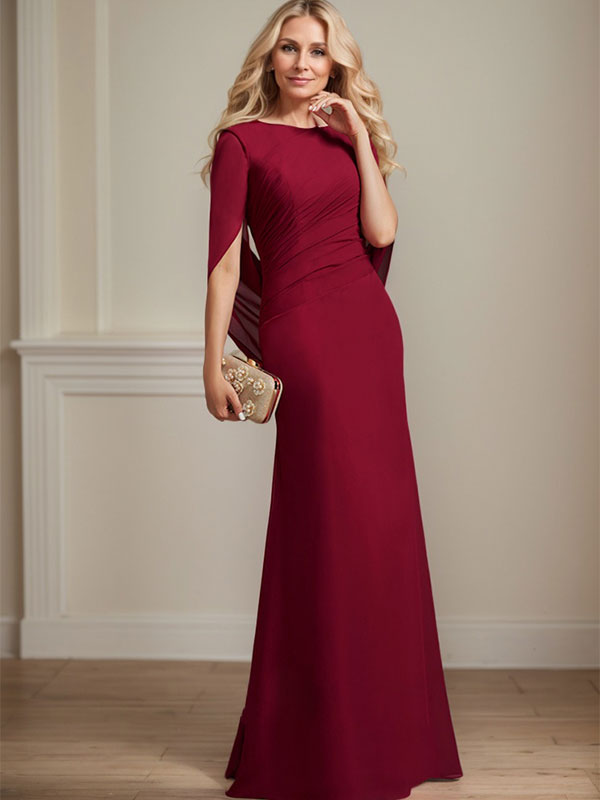 Trumpet/Mermaid Boat Neck Floor-Length Chiffon Mother of the Bride Dress With Pleated - FashionDia