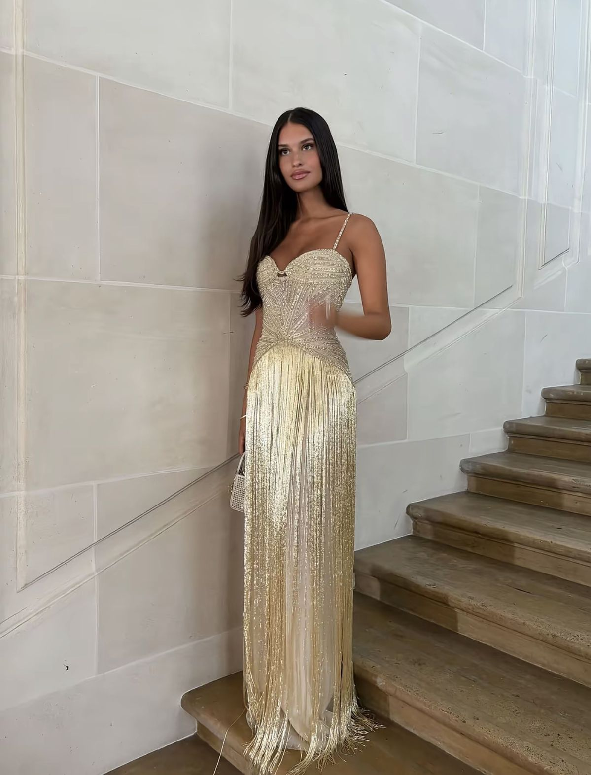 Gold Tassel Prom Party Dress Luxurious Evening Dress 21st Birthday Dress - FashionDia