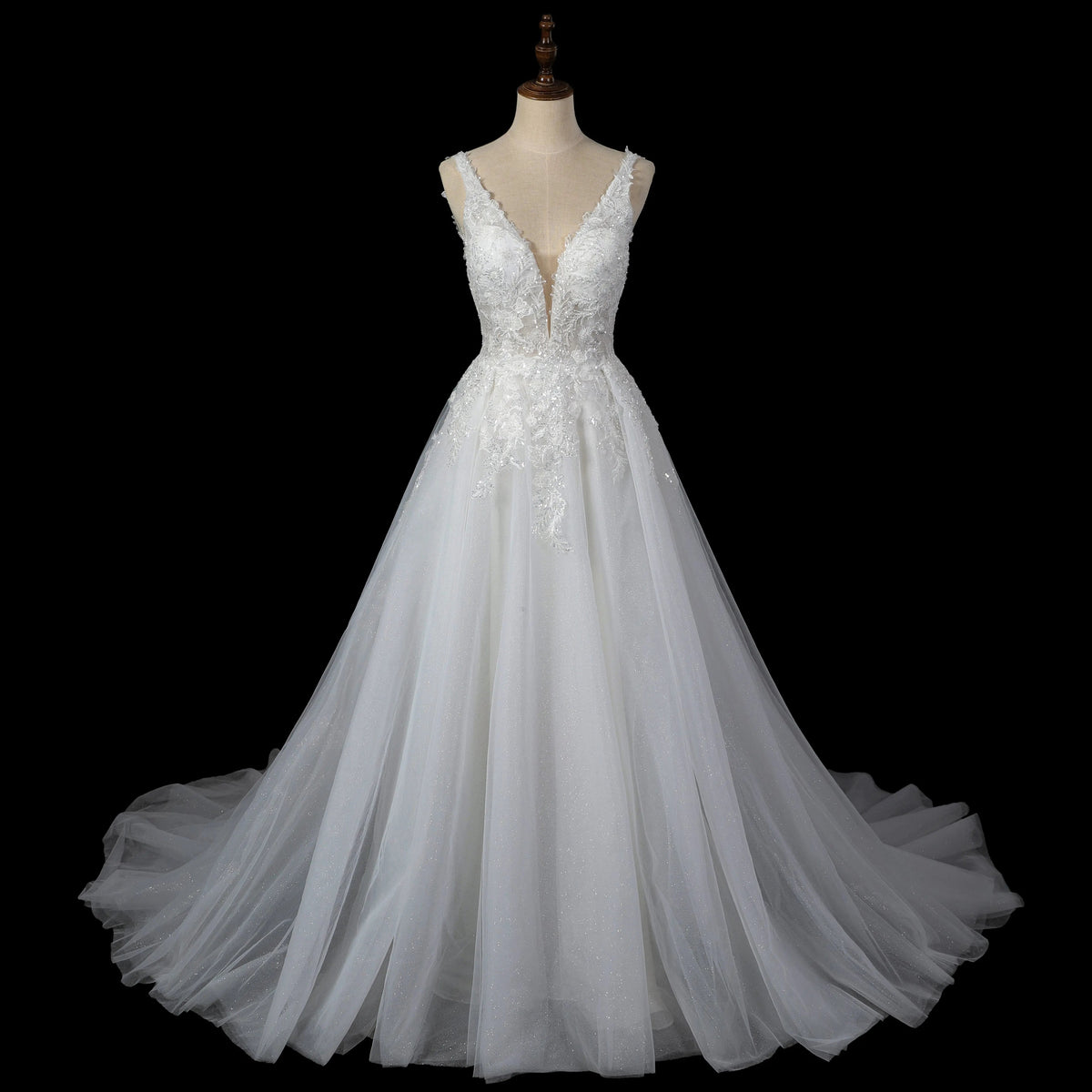 Dreamy White Glitter Tulle Wedding Dress with Lace Bodice and Corset Back ZP054 - View 3 | VelvetHem