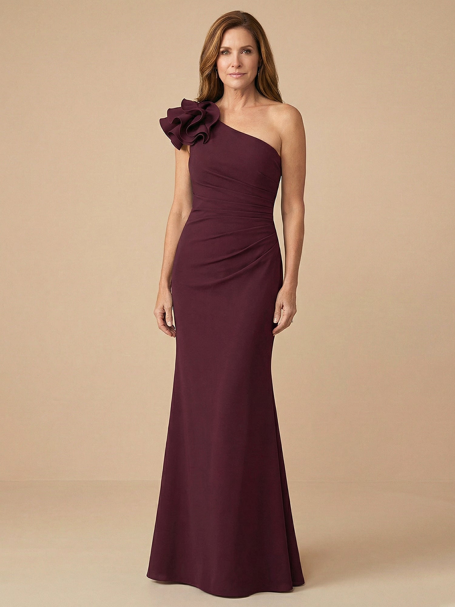 One Shoulder 3D Flower Satin Mermaid Mother of the Bride Dress