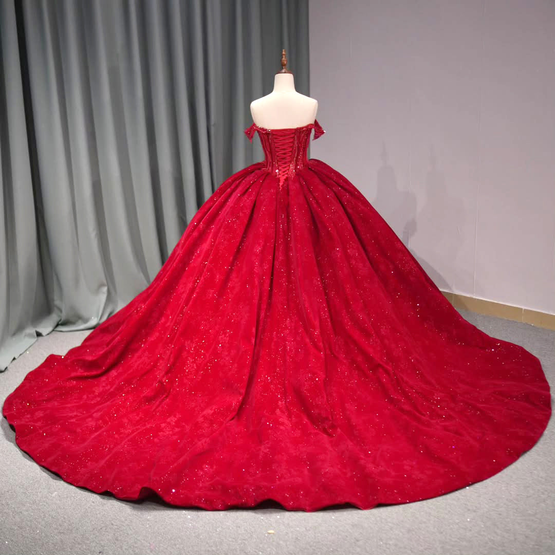Gorgeous Ball Gown Off the Shoulder Red Quinceanera Dress with Appliques Beading - View 2 | FashionDia