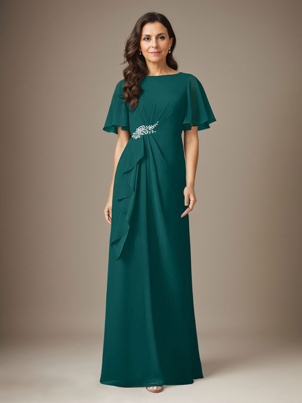Dark Navy Sheath Beaded Chiffon Dress - FashionDia