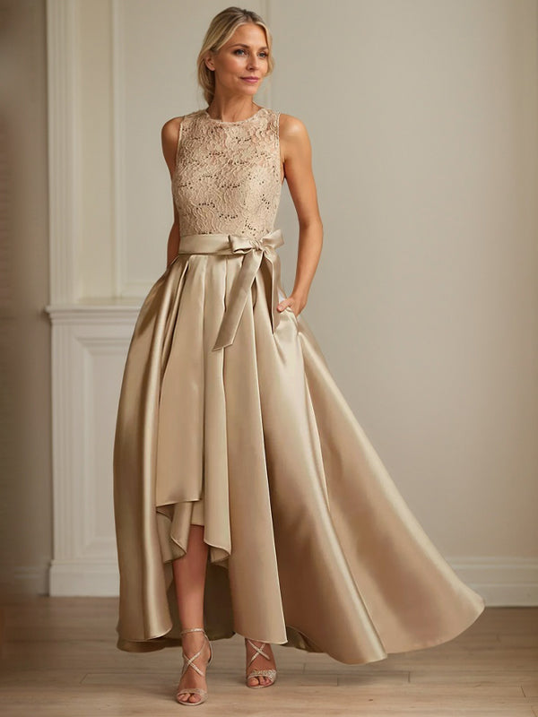 A-Line/Princess Jewel Neck Sleeveless Mother Of The Bride Dresses With Pleats Lace - FashionDia