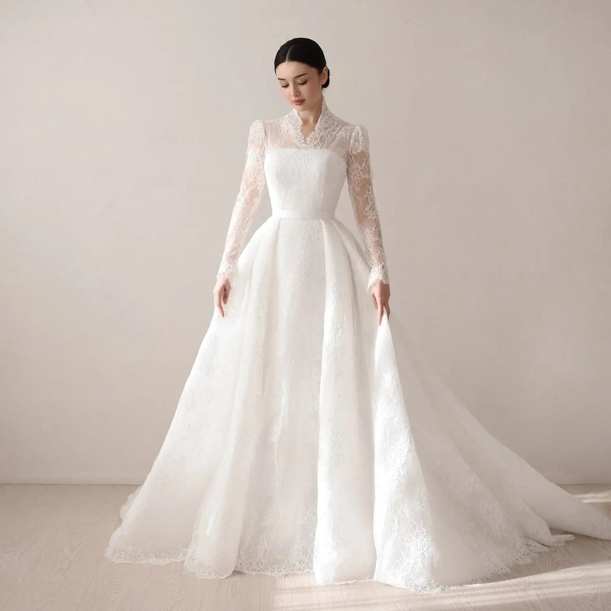 Luxury Full Lace Printed Ball Gown Wedding Dress ZP173 - VelvetHem