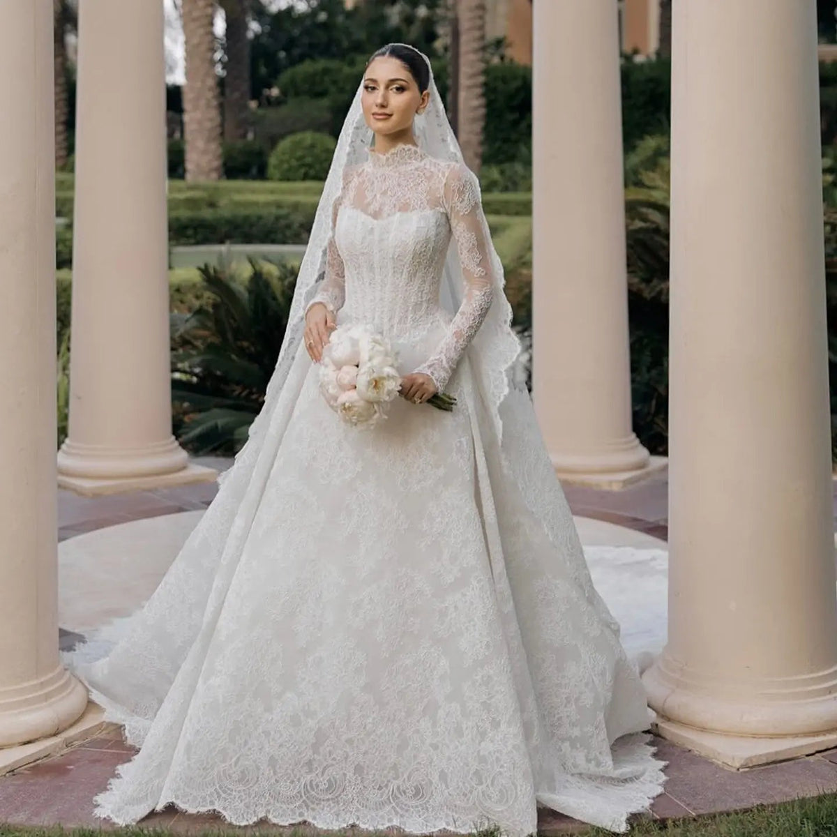 Luxury High Neck Lace Wedding Dress ZP182 - VelvetHem