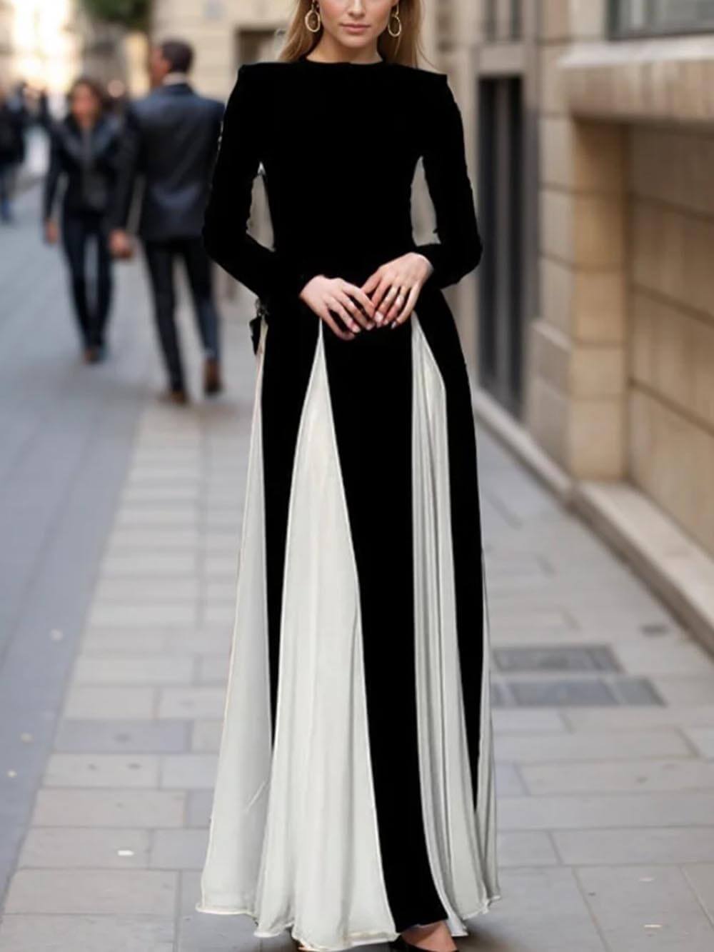 Glam Elegant Panelled Tulle Long Sleeve A - line Maxi Dress