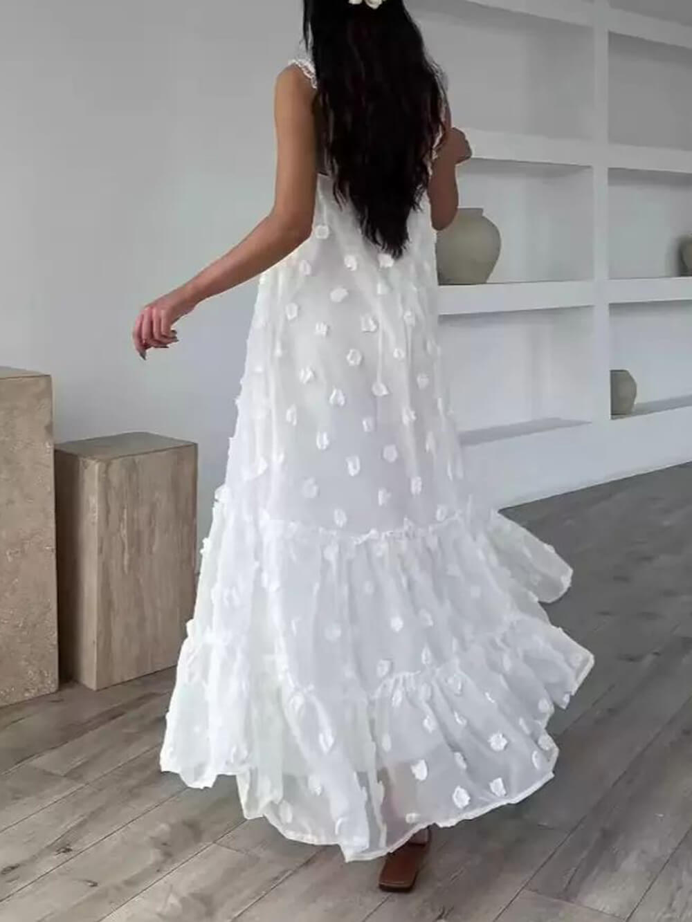Pretty Flower Decor A - Line Layered Loose Maxi Dress
