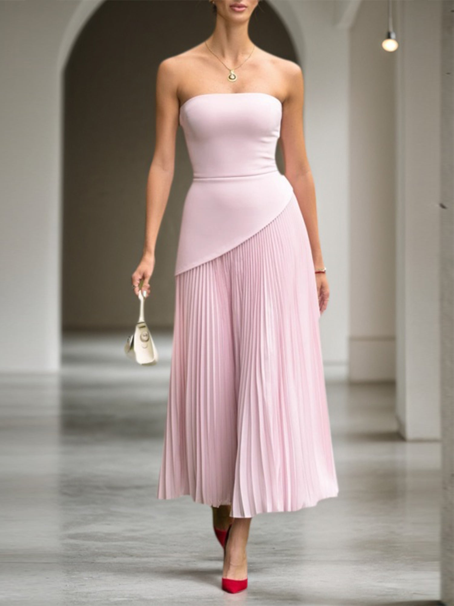 Wedding Guest Dress Pink Strapless Sleeveless Maxi Dress