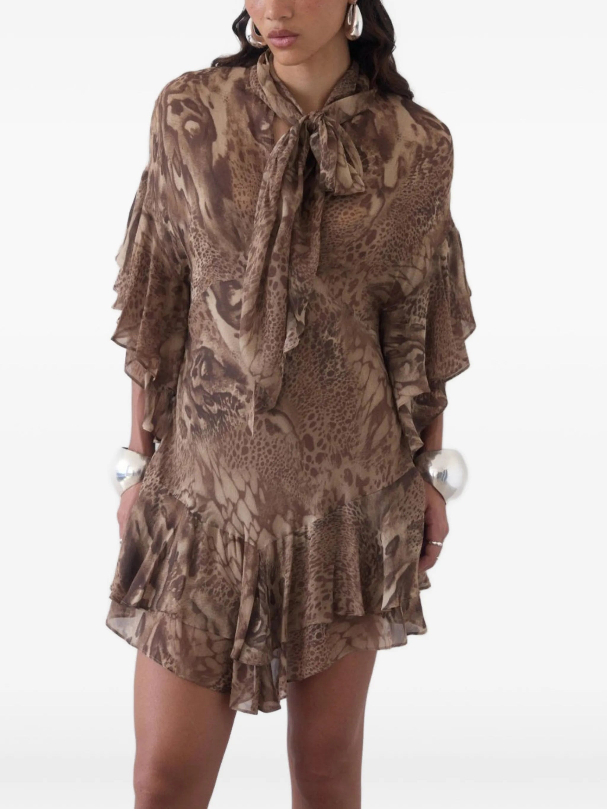 Ruffled Animal Print Mini Dress