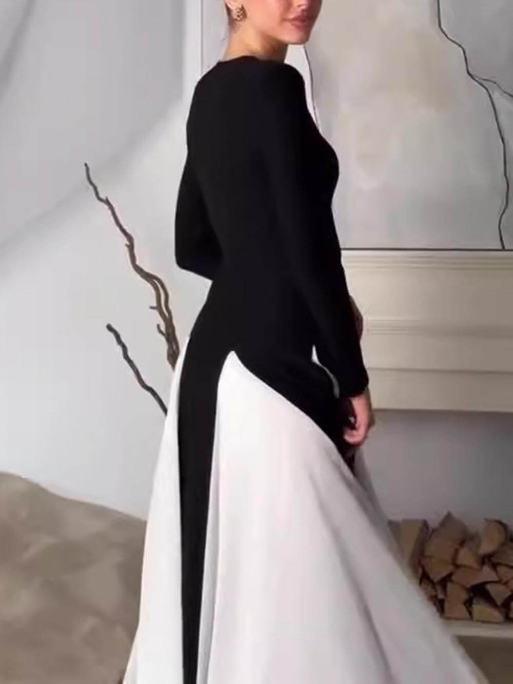 Glam Elegant Panelled Tulle Long Sleeve A - line Maxi Dress