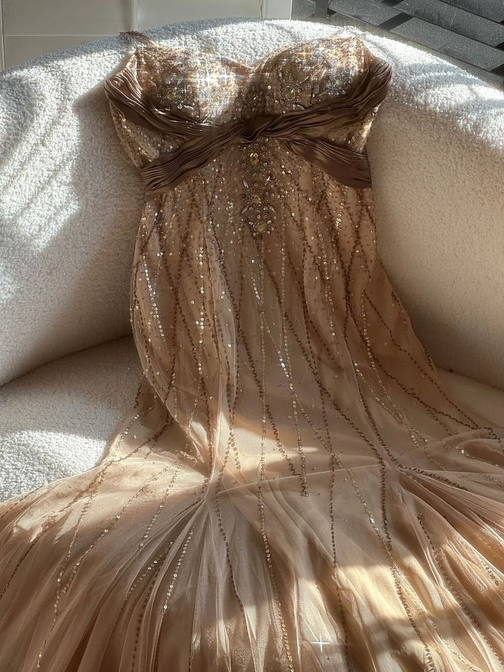 Shiny Vintage Beaded Chiffon Gold Long Prom Dress