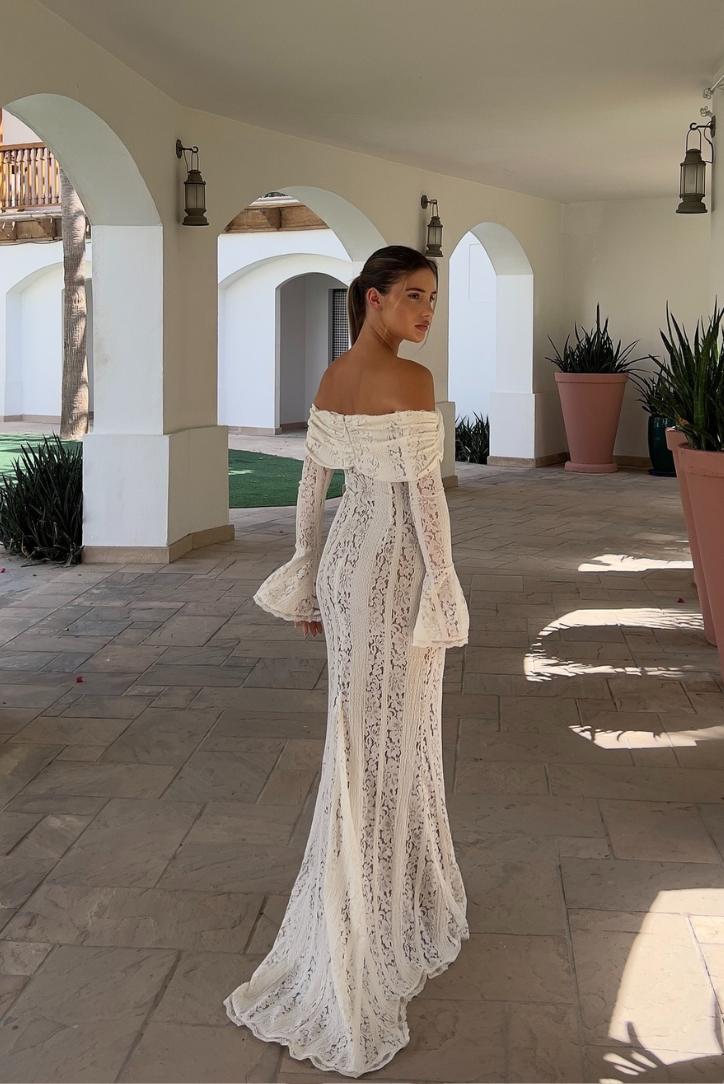 Jovie - Off - Shoulder Crochet Lace Maxi Dress
