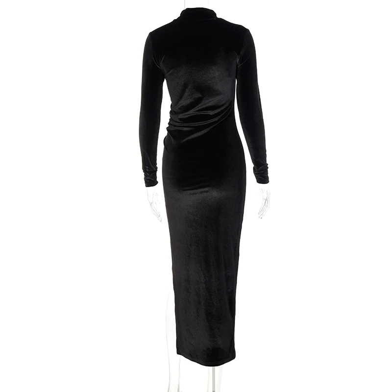 Black Velvet Side Slit Bodycon Prom Dress Simple Prom Dress - View 6 | FashionDia