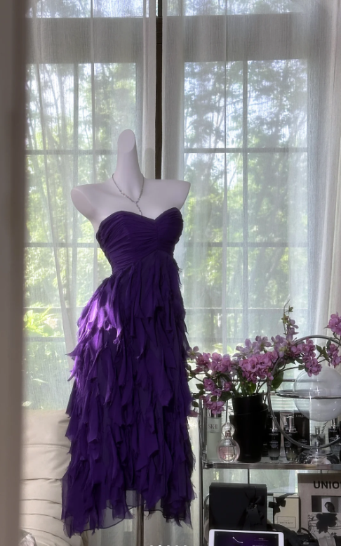 BeautifuL Sweetheart Neck Purple Chiffon Layered Long Prom Dress Formal Evening Dress - View 2 | FashionDia