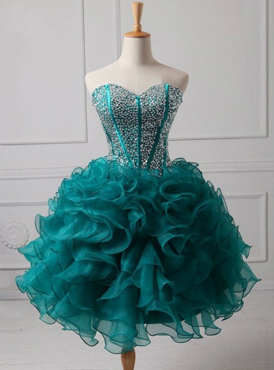 Trendy Sweetheart Neck Organza Beading Homecoming Dress Green Short Prom Dress