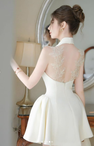 Elegant Off White Satin Lace A Line Short Party Dress Formal 8th Grade Homecoming Dress