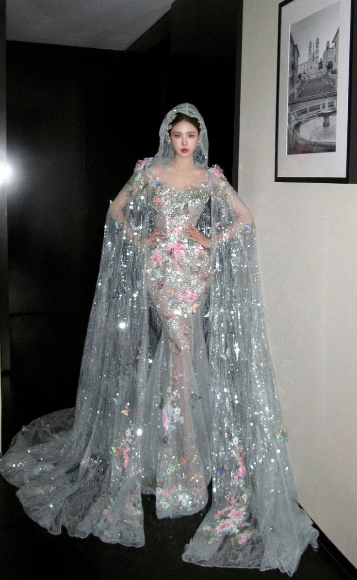 Glamorous Silver Tulle Sequin Beaded Butterfly Appliques Mermaid Long Wedding Dress Formal Bridal Dress - View 4 | FashionDia