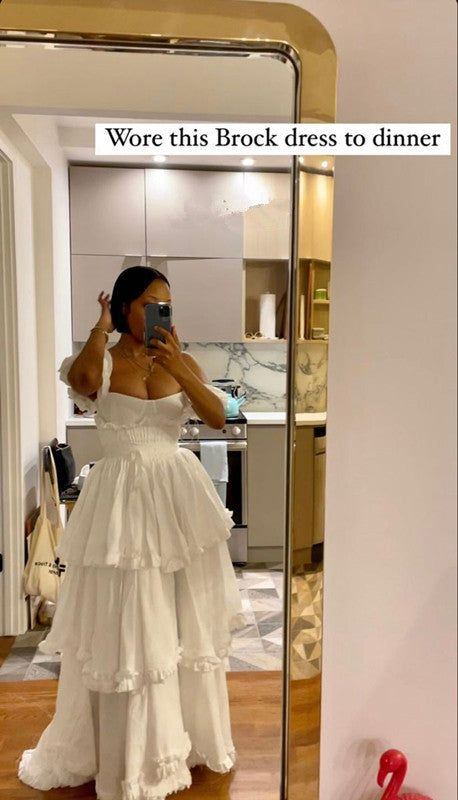 Elegant White Chiffon Ruffles Prom Dress Formal Wedding Dress Party Dress - View 3 | FashionDia