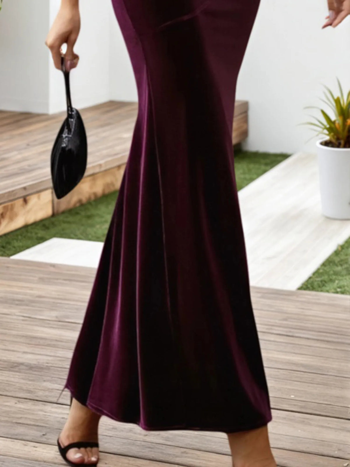 Cocktail Party Velvet Dress Dark Purple Strapless Mermaid Maxi Dress - View 3 | FashionDia