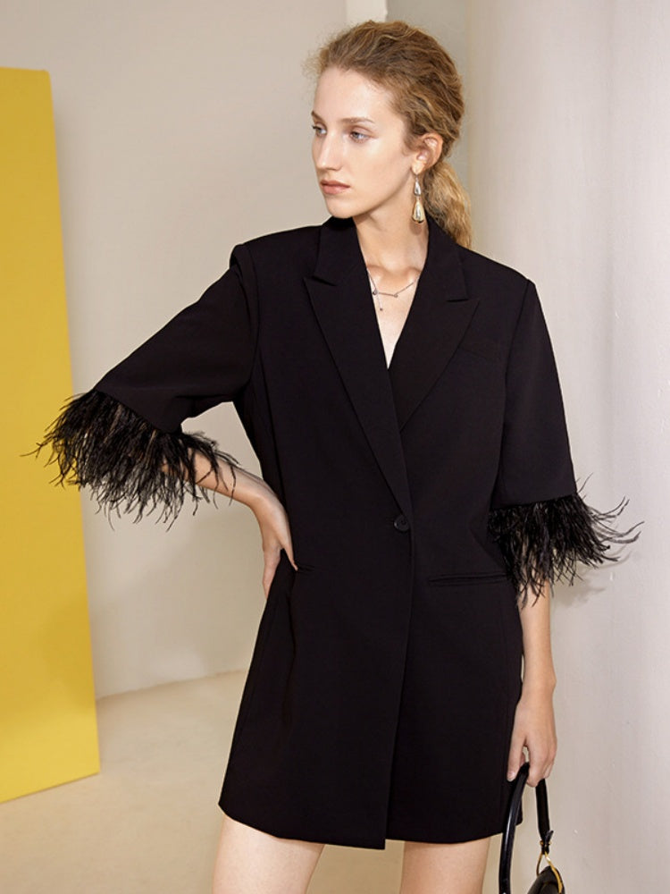 Fringed V-Neck Blazer Mini Dress