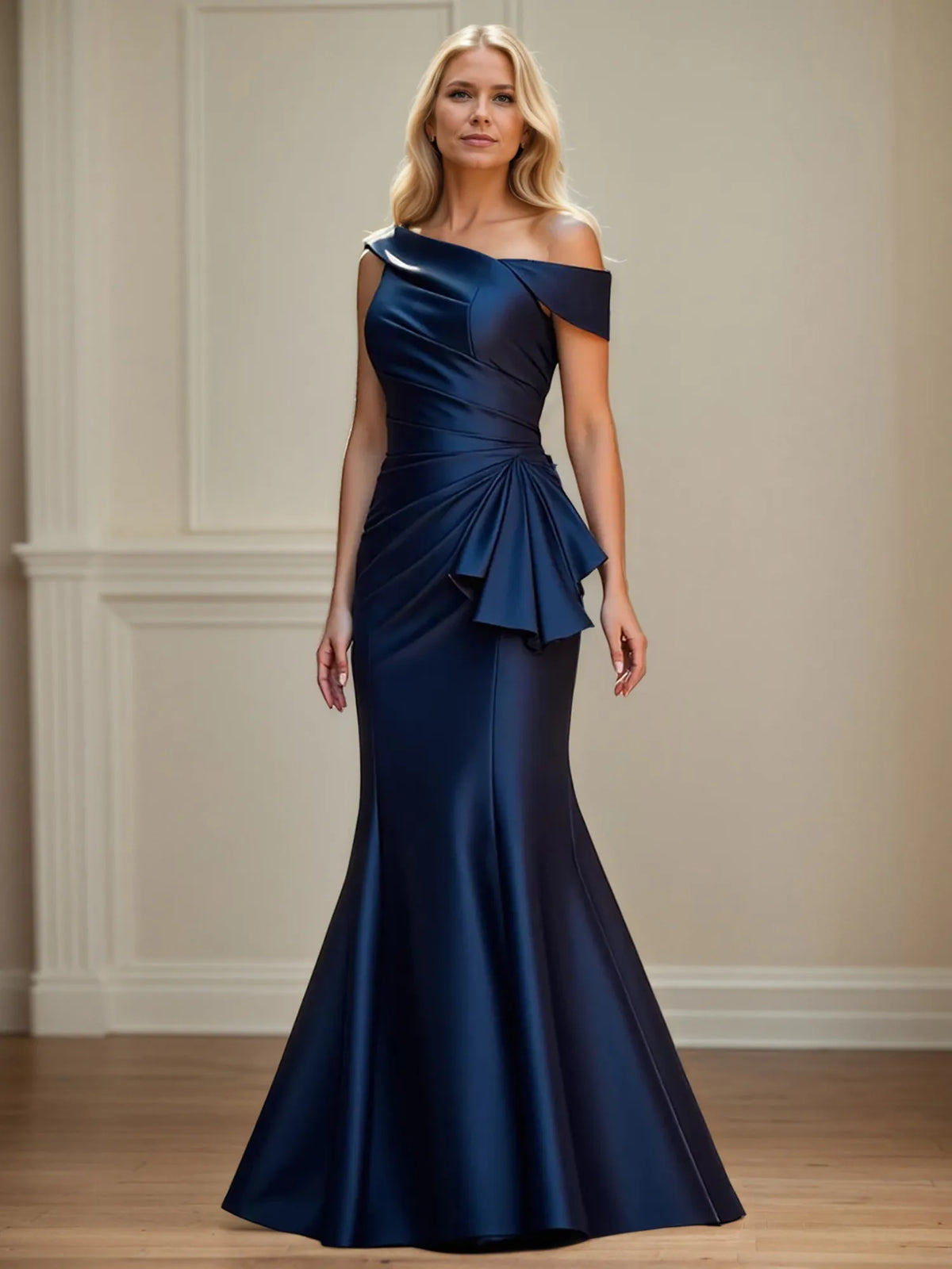 Trumpet/Mermaid Asymmetrical Ruched Floor-Length Mother of the Bride Dress - FashionDia