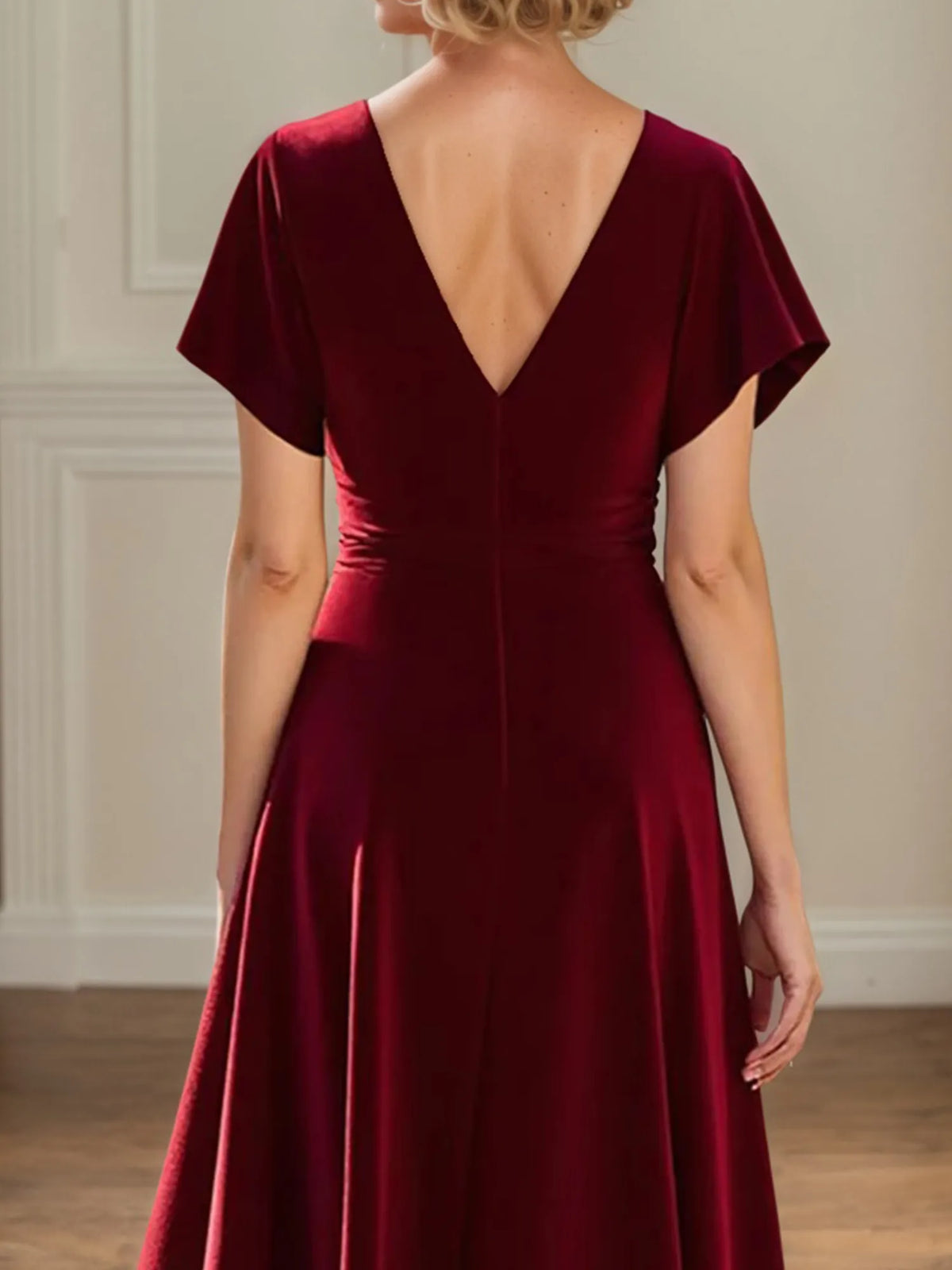 A-Line V-Neck Ruched Floor-Length Mother of the Bride Dress - View 4 | FashionDia
