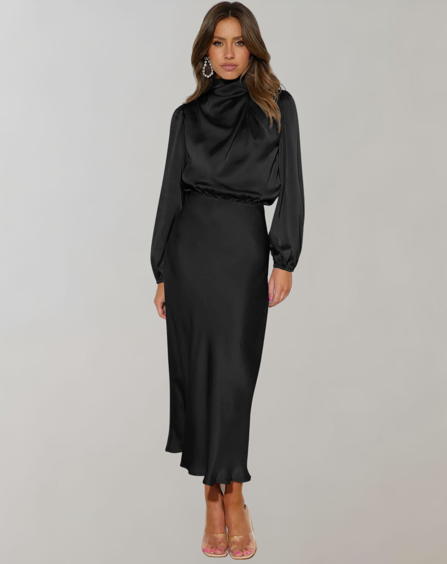 Charisse - Long - Sleeved Satin Dress