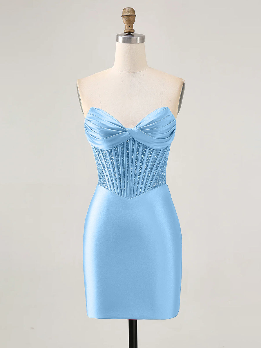 Strapless Bodycon Beaded Corset Homecoming Dress