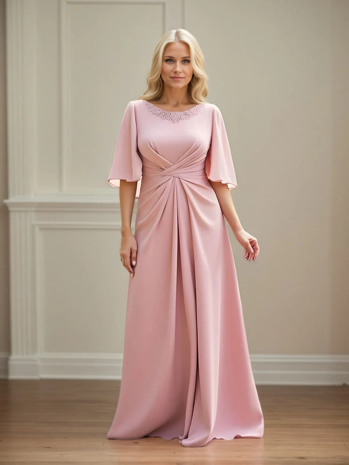 Sheath/Column Ruched Floor-Length Mother of the Bride Dress with Lace - FashionDia