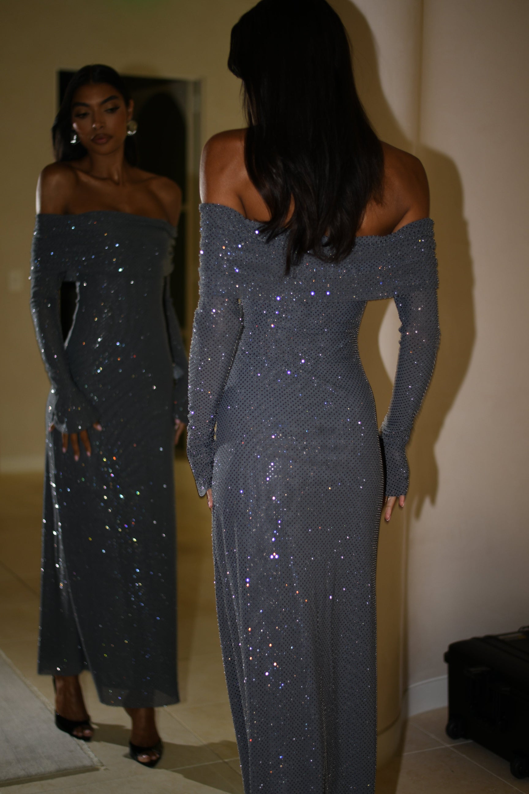 Babette - Off - Shoulder Shimmer Maxi Dress