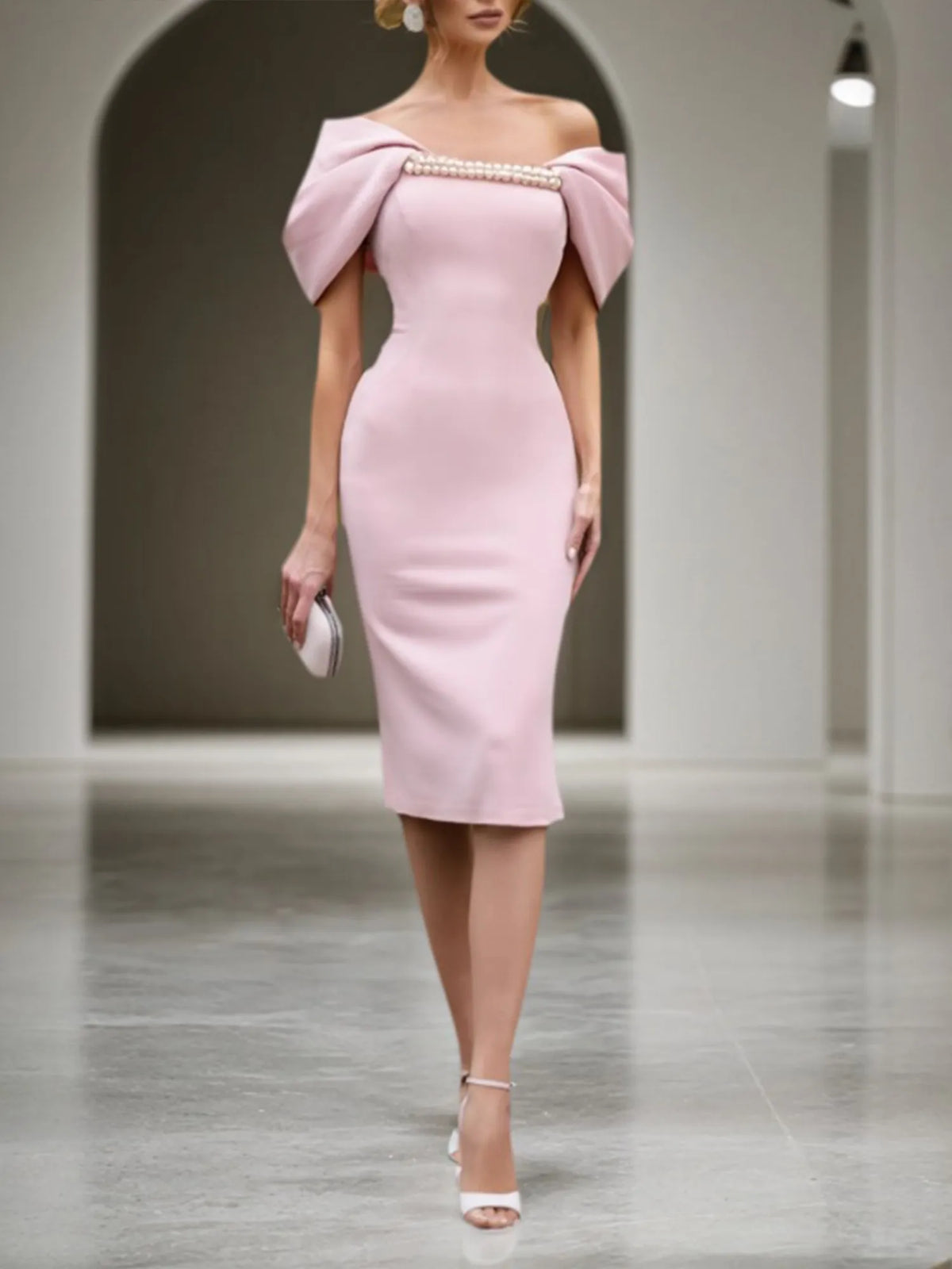 Wedding Guest Dress Pink Strapless Knee-Length Dress - VelvetHem